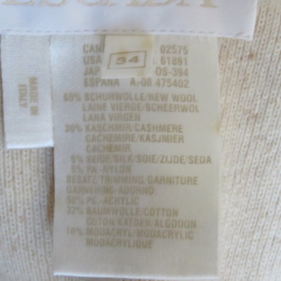 Escada Oatmeal Belted Sweater Jacket Faux Fur Trim - Picture 9 of 9